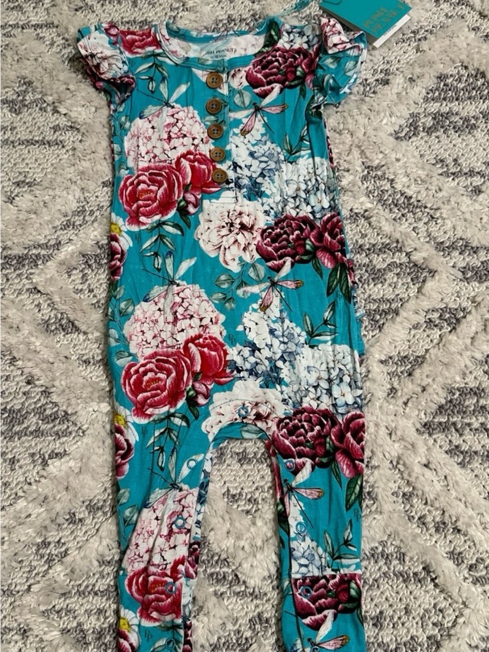 NWT Posh Peanut Eloise Henley Floral Ruffle Bamboo Romper - Size 12-18 months